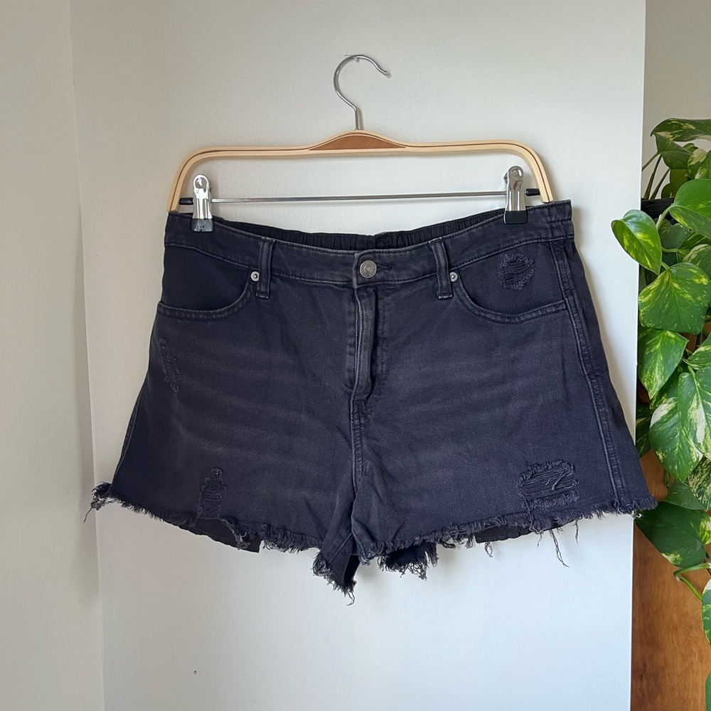 Aerie Dark Denim Frayed Jean Shorts